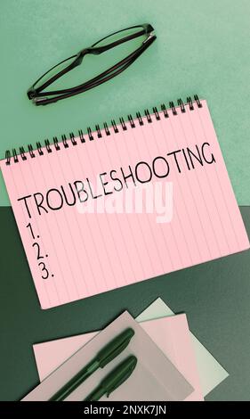 Schreiben Textanzeige Fehlerbehebung. Begriff, der eine Untersuchung oder Behandlung der Probleme bedeutet Stockfoto