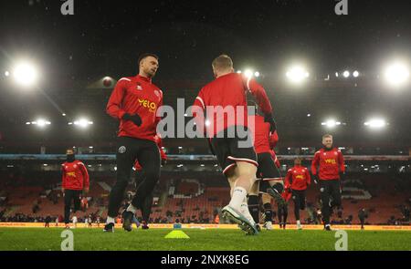 Sheffield, Großbritannien. 1. März 2023. Jack Robinson aus Sheffield Utd erwärmt sich vor dem FA-Cup-Spiel in Bramall Lane, Sheffield. Der Bildausdruck sollte lauten: Simon Bellis/Sportimage Credit: Sportimage/Alamy Live News Stockfoto