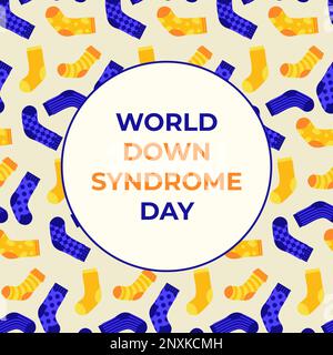 World Down Syndrome Day Inclusive-Muster Oder Postkarte Mit Sockenvektorabbildung In Flacher Ausführung Stock Vektor