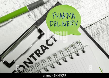 Schreiben mit Anzeige von Text Pharma Delivery. Ein Wort dafür, dass Sie Ihre Rezepte direkt von der Apotheke erhalten haben Stockfoto