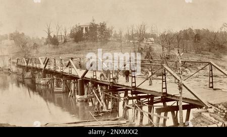 Die Brücke wird in Georgia um 1890 oder 1900 gebaut, High Shoals Bridge, High Shoals, Georgia History, American South, Apalachee River, Jahrhundertwende, Stockfoto