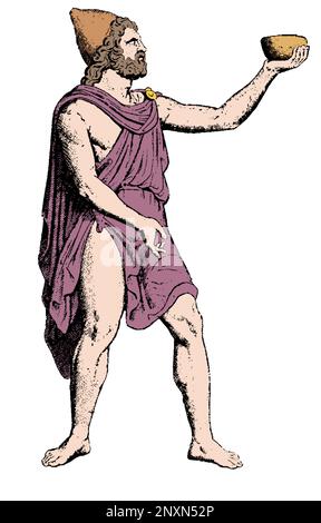 Odysseus bietet den Zyklopen Wein an. Antike Statue im Vatikan, Rom. Abbildung, 1914. Gefärbt. Stockfoto