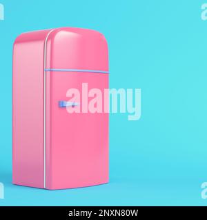 Kühlschrank im alten Pink-Stil auf hellblauem Hintergrund in Pastelltönen. Minimalismuskonzept. 3D-Rendern Stockfoto