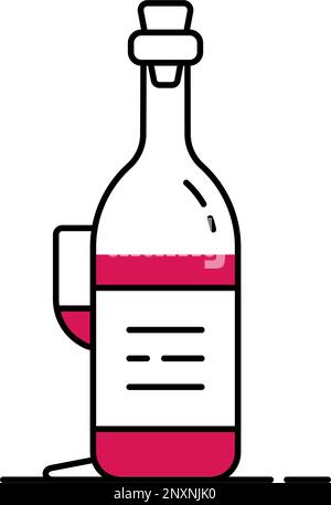 Lineare Weinflasche und Glas dahinter Stock Vektor