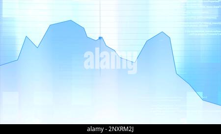 Blaues Diagramm in Bewegungssimulation. Bewegung. Eine Zeichnung im Programm zeigt Verluste und eine Zunahme der Weltbevölkerung. 4K von hoher Qualität Stockfoto