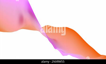 Farbenfrohe Stoffstreifen bewegen sich in Wellen. Design. Wunderschöne, geschwungene Streifen bewegen sich in Wellen auf weißem Hintergrund. Wellige Linie aus zartem, farbenfrohem Material Stockfoto