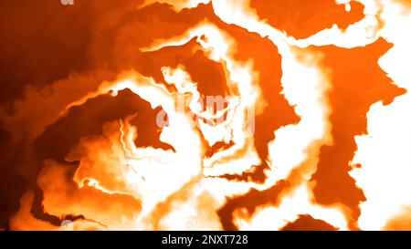 Orangefarbener und grüner, starker Rauch. Bewegung. Ein heller Hintergrund mit farbigen Wolken, die den gesamten Hintergrund der Animation ausfüllen. Hochwertige 4K-Aufnahmen Stockfoto