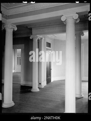 Gaineswood, Demopolis, Marengo County, Alabama. Carnegie Survey of the Architecture of the South (Carnegie-Umfrage zur Architektur des Südens). Vereinigte Staaten, Alabama, Marengo County, Demopolis, Innenräume, Spalten, Großbuchstaben, Spalten . Stockfoto