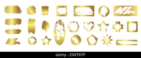 Realistischer Satz glänzender goldener Blots und Scratch-Card-Effekte Grunge-Textur auf isolierter Vektordarstellung mit weißem Hintergrund Stock Vektor