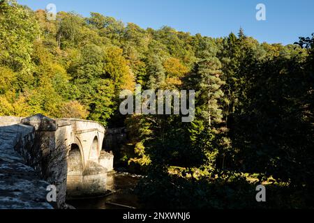 Kuppelbrücke über den Fluss Allen bei Staward Gorge, Whitfield, Northumberland Stockfoto