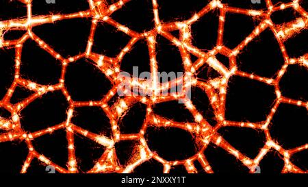 Abstrakte neuronale Netzwerke in Bewegung. Design. Abstrakte biologische neuronale Netzwerke auf schwarzem Hintergrund. Zellnetzwerke mit hellen, sich bewegenden Impulsen. Stockfoto