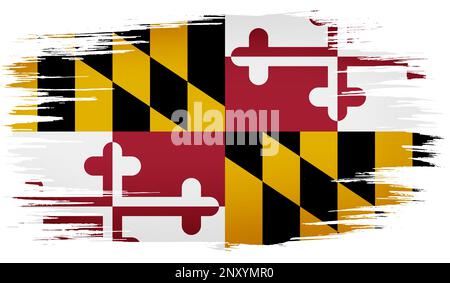 Farbenfrohe, handgezeichnete Pinselstriche, gemalte Flagge des Bundesstaats Maryland, USA. Vorlage für Banner, Karten, Werbung, TV-Werbung, Werbung, Webdesign und Magazin Stockfoto