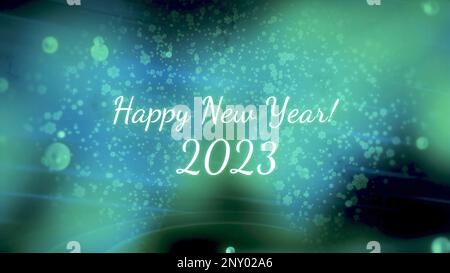 Frohes neues Jahr 2023. Bewegung. Schöne festliche Animation mit Inschrift Happy New year in 2023. Frohes neues Jahr vor dem Hintergrund von Bright s Stockfoto