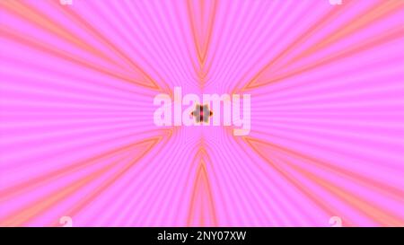 Psychedelische 3D-Animation mit blinkenden Lichtern und Linien. Bewegung. Leuchtender Neonstrahl mit Blütenmuster. Tunnelfluss mit Neonlinien und Strömung Stockfoto