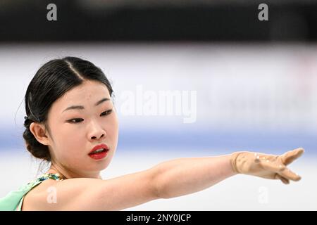 Xiangyi AN (CHN), während des Junior Women Short Program, bei der ISU World Junior Figure Skating Championships 2023, in der WinSport Arena, am 1. März 2023 in Calgary, Kanada. Kredit: Raniero Corbelletti/AFLO/Alamy Live News Stockfoto