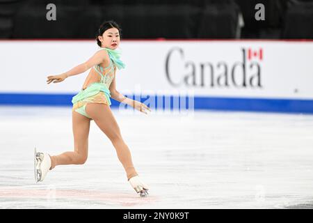 Xiangyi AN (CHN), während des Junior Women Short Program, bei der ISU World Junior Figure Skating Championships 2023, in der WinSport Arena, am 1. März 2023 in Calgary, Kanada. Kredit: Raniero Corbelletti/AFLO/Alamy Live News Stockfoto