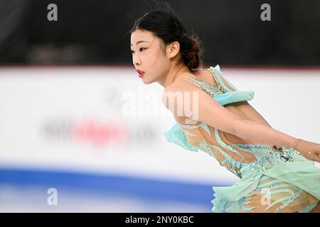 Xiangyi AN (CHN), während des Junior Women Short Program, bei der ISU World Junior Figure Skating Championships 2023, in der WinSport Arena, am 1. März 2023 in Calgary, Kanada. Kredit: Raniero Corbelletti/AFLO/Alamy Live News Stockfoto