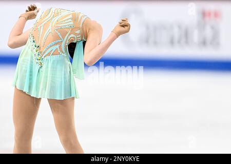 Xiangyi AN (CHN), während des Junior Women Short Program, bei der ISU World Junior Figure Skating Championships 2023, in der WinSport Arena, am 1. März 2023 in Calgary, Kanada. Kredit: Raniero Corbelletti/AFLO/Alamy Live News Stockfoto