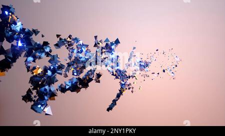 Rosafarbener und grauer Hintergrund. Design.Leichte Glasstücke in Animation, die flattern wie im Wind. Hochwertige 4K-Aufnahmen Stockfoto