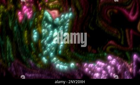 Blinkendes Licht auf schwarzem Hintergrund. Bewegung. 3-D-Hintergrund mit hellen kleinen Teilen. Hochwertige 4K-Aufnahmen Stockfoto