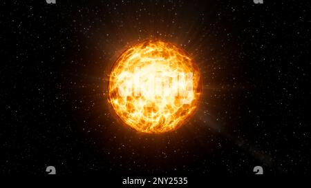 Gelber und lilafarbener magischer Ball im Weltall. Bewegung. Das brillante Licht innerhalb des Kreises in der Animation schimmert auf schwarzem Hintergrund mit Sternen Stockfoto