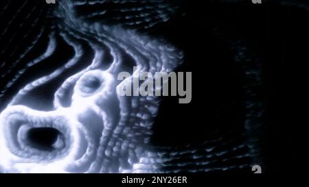 Verschwommene Lichtflecken auf schwarzem Hintergrund. Bewegung. Leichte Animation mit blauen und goldenen Linien in Cartoon-Animation. Hochwertige 4K-Aufnahmen Stockfoto