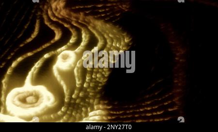 Verschwommene Lichtflecken auf schwarzem Hintergrund. Bewegung. Leichte Animation mit blauen und goldenen Linien in Cartoon-Animation. Hochwertige 4K-Aufnahmen Stockfoto