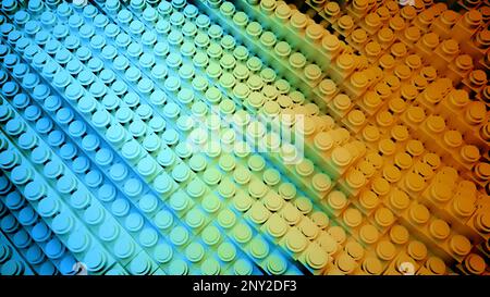 Lichtsprung-Konstrukteur. Design. Farbige Linien mit Kreisen in der Animation, die abwechselnd aufsteigen und fallen. Hochwertige 4K-Aufnahmen Stockfoto