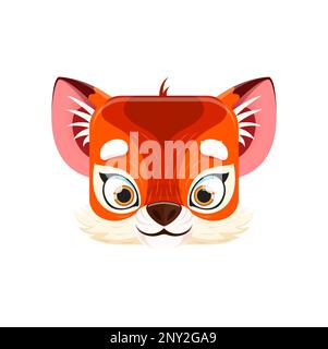 Cartoon Fox Kawaii, viereckiges Tiergesicht. Süßer Waldlebensraum mit rotem Fell. Isoliertes Vektorfuchs-Jungtier-Charakterporträt. App-Schaltfläche, Symbol, grafisches Designelement Stock Vektor