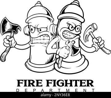 Logo der Hydranten-Feuerwehr in Schwarz-Weiß-Vektorabbildungen für Ihre Arbeit, Merchandise-T-Shirt, Aufkleber und Etikettendesigns, Poster Stock Vektor
