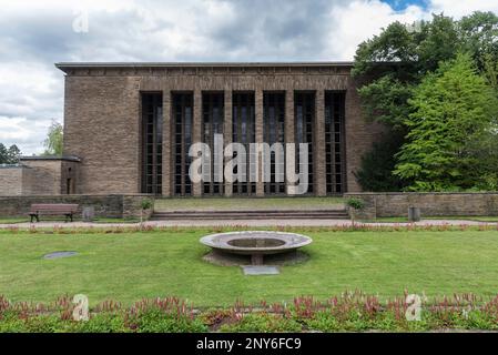 Bestattungssaal, Zentralfriedhof, Freigrafendamm, Friedhof, Bochum, Ruhrgebiet, Nordrhein-Westfalen, Deutschland Stockfoto