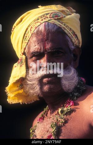 Ein Schnurrbart-Porträt von Madurai, Tamil Nadu, Indien Stockfoto