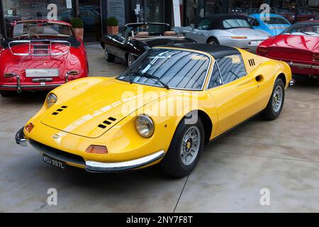 Vintage Ferrari Dino 246 GT, Alfredo Ferrari, Sportwagen, Pininfina Design, Sportwagen, Straßensportwagen, V6-Motor, 6-Zylinder-Motor, MID Stockfoto