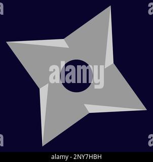 Ein Shuriken, eine Ninja-Waffe, Ninja-Shuriken, eine japanische Waffe, Metallklinge, dunkelblaue und graue Farben, Anime-Stil, Shuriken-Illustration Stockfoto