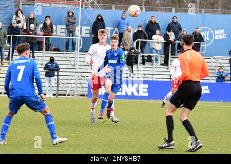 KSC U17 gewinnt gegen Jahn Regensburg B-Junioren-Bundesliga Karlsruher SC, Karlsruhe 26. Februar 2023 Stockfoto