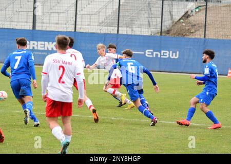 KSC U17 gewinnt gegen Jahn Regensburg B-Junioren-Bundesliga Karlsruher SC, Karlsruhe 26. Februar 2023 Stockfoto