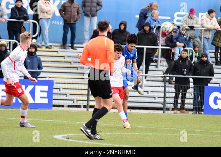 KSC U17 gewinnt gegen Jahn Regensburg B-Junioren-Bundesliga Karlsruher SC, Karlsruhe 26. Februar 2023 Stockfoto