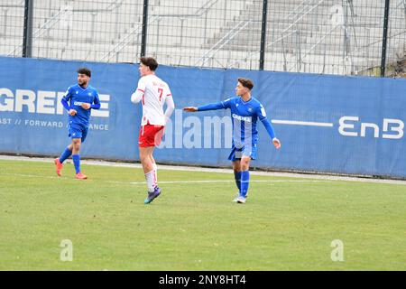 KSC U17 gewinnt gegen Jahn Regensburg B-Junioren-Bundesliga Karlsruher SC, Karlsruhe 26. Februar 2023 Stockfoto