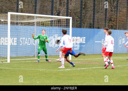 KSC U17 gewinnt gegen Jahn Regensburg B-Junioren-Bundesliga Karlsruher SC, Karlsruhe 26. Februar 2023 Stockfoto