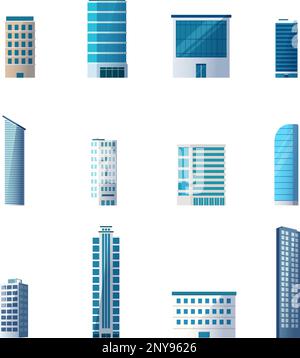 Gebäude bilden eine Stadt mit isoliertem Hintergrund. Moderne Vektordarstellung für Büroelemente. Flaches Grundstücksdesign Stock Vektor