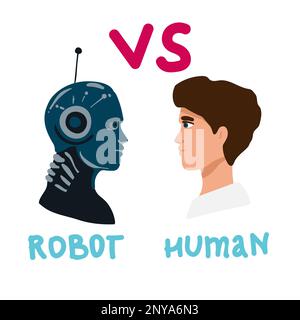 Vektor-Cartoon-Darstellung eines aggressiven Geschäftsmanns gegen Roboter-Konfrontation-Armdrücken. Modernes Technologiekonzept. Stock Vektor