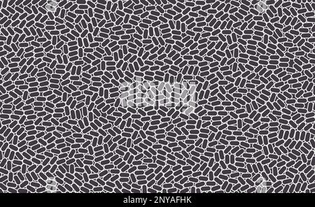 Schwarze und weiße Textur. Unregelmäßige Arrays oder Matrix der zufälligen Ovale. Vector Illustration für Druck-, Textil-, Gewebe-, Verpackung, Umhüllung oder Decken. Stock Vektor