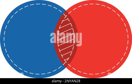 Das Venn-Diagramm verbindet rote und blaue Kreise mit dem Infozeichen des Diagramms. Stock Vektor