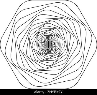 Wabenform oder Sechskant-Rotation in spiralgedrehter Form. Spirographenvorlage. Dynamische optische Täuschung. Geometrisches Element auf weißem Hintergrund isoliert Stock Vektor