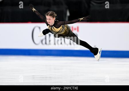 Olesya RAY (GER), während des Junior Women Short Program, bei der ISU World Junior Figure Skating Championships 2023, in der WinSport Arena, am 1. März 2023 in Calgary, Kanada. Kredit: Raniero Corbelletti/AFLO/Alamy Live News Stockfoto