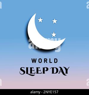 3D Abbildung des Hintergrunds für den Weltschlaftag mit Halbmond und Sternen. Für Vorlage, Banner, Business. Stock Vektor