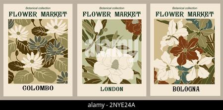 Set abstrakter Poster Blumenmarkt Druckvektor Stock Vektor