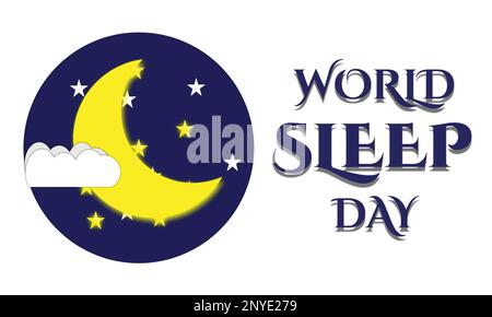 Weltschlaftag. Banner mit Halbmond und Sternen. Für Banner, Vorlage verwenden. Vektordarstellung. Stock Vektor