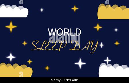 Der World Sleep Day wird jedes Jahr im März begangen und soll als Feier des Schlafs dienen. 3D Illustration des World Sleep Day Hintergrunds mit Wolken Stock Vektor