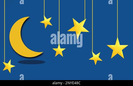 Halbmond und Sterne auf blauem Hintergrund. Das Konzept für den Weltschlaftag findet jedes Jahr im März statt und soll als Feier des Schlafs dienen. Stock Vektor